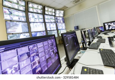 Sofia, Bulgaria - September 17, 2015: The Control Room Of The Subway Traffic. Computer Monitors.