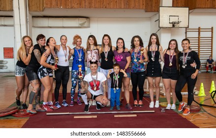 Sofia, Bulgaria - September 23, 2018: Picture Of All Professional Powerlifting Girl Competitors At Bulgarian National Powerlifting Championship Competition.