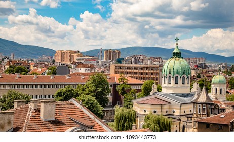 Sofia Bulgaria Temple St. St. Cyril And Methodius Against The Backdrop Of Vitosha Mountain