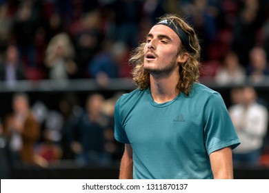 SOFIA - FEBRUARY 07.2019: Stefanos Tsitsipas(GRE) Plays At The ATP Sofia Open Tournament In Sofia, Bulgaria On February 05, 2019 - Image