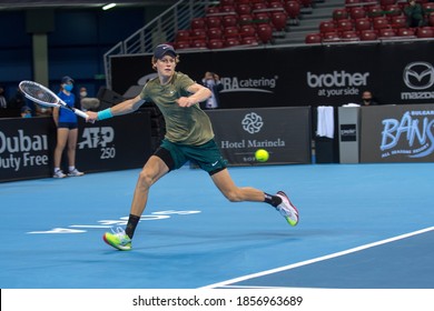 SOFIA - NOVEMBER 13.2020: Jannik Sinner (ITA) plays at the ATP Sofia Open tournament in Sofia, Bulgaria on November 03-14, 2020