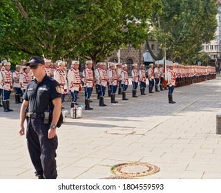 Sofia Sofia/Bulgaria 08 24 2020: Honer  Guards And Ceremonial Music Band, Front Of The Office Of The President Of Bulgaria