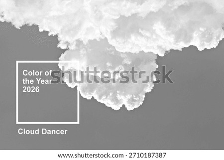 Soft abstract clouds in cloud dancer color of the year 2026, light neutral sky with airy white tones and serene mood, contemporary minimalist background with gentle atmospheric texture