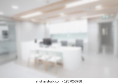 Soft And Blurred Image The Decoration Of The Work Desk Of Nurse Staff Within The New Building Hospital.
