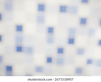 A soft, blurred mosaic pattern composed of blue and white squares. The abstract image creates a soothing and modern visual effect, perfect for backgrounds or artistic designs.