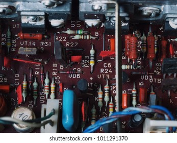 The Soft Blurred Of The Old Car Stereo Power Amplifier,Circuit Electronic Board,Transformers Amplifier,Electronic Equipment. Systems Deivices And Components