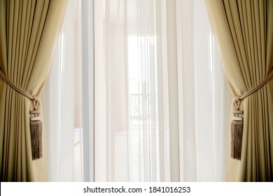 soft brown curtain with morning light from window bedroom interior background home beautiful ideas concept - Shutterstock ID 1841016253