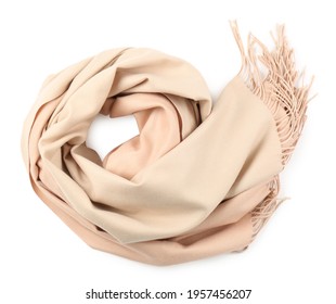 Soft Cashmere Scarf Isolated On White, Top View