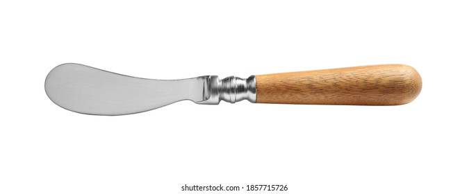 Soft cheese knife with wooden handle isolated on white - Shutterstock ID 1857715726
