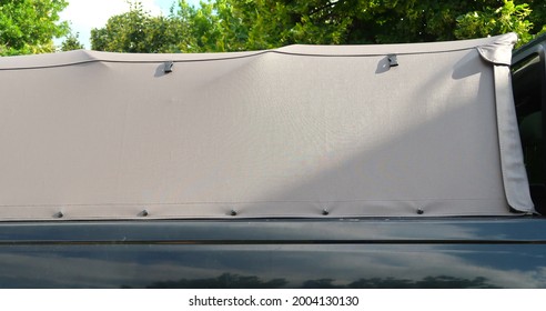 Soft Cloth Cover For A Pickup Truck Bed. Fabric Pulled Over A Metal Frame And Secured With Snaps                               