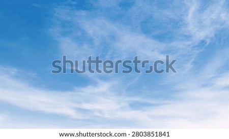 Soft clouds drift through clear blue sky. Light wisps float above gentle horizon