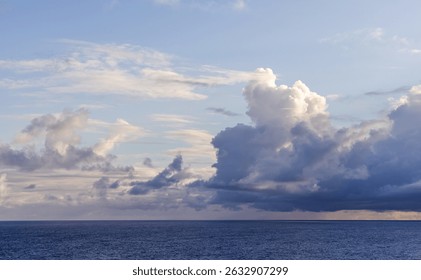 Soft cloudy sky over the Pacific Ocean with a serene and peaceful atmosphere.