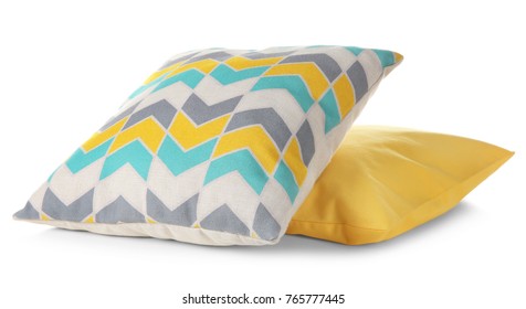 Soft colorful pillows, isolated on white - Shutterstock ID 765777445