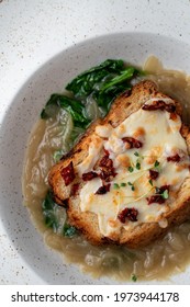 Soft Croque Monsieur With Onion, Cheese And Spinach, Expensive Fancy Restaurant Menu