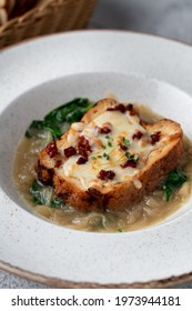 Soft Croque Monsieur With Onion, Cheese And Spinach, Expensive Fancy Restaurant Menu