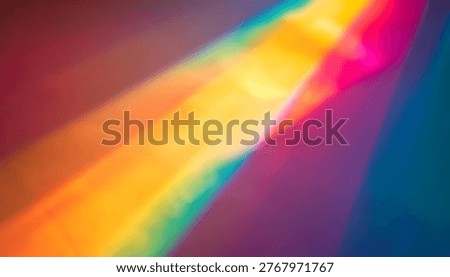 Soft diagonal prism spectrum gradient with vivid rainbow light beams and colorful glow
