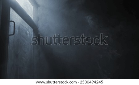 Soft diffused rays of light illuminate the foggy darkness and the window.