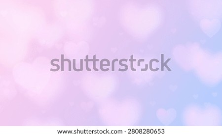 A soft and dreamy abstract background featuring delicate pink and purple heart shaped bokeh lights perfect for romantic designs and celebrations.