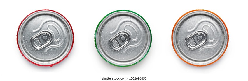 Soft Drink Cans Top View Isolated On White Background