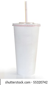 A Soft Drink In Clear Takeout Paper Cup With Lid And Straw