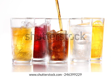SOFT DRINKS - Soft drinks with ice being poured
