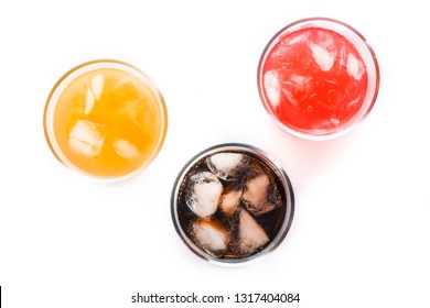 Soft Drinks For Summer Isolated On White Background. Top View