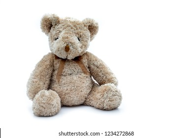 Soft feather teddy bear on isolated white background.