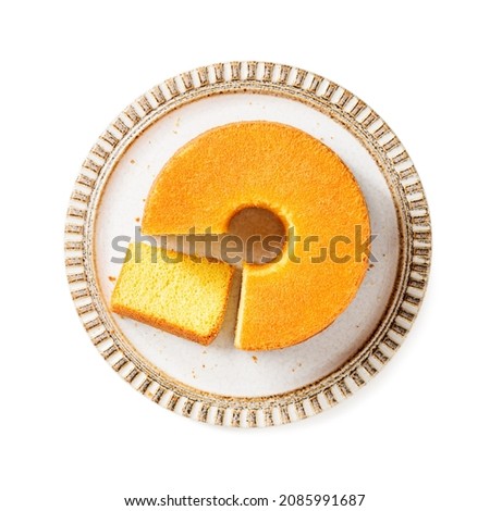 Soft and fluffy original Chiffon Cake. isolated on white background. top view