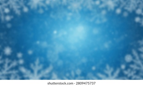 A soft focus abstract background featuring a blue gradient with sparkling lights and falling snowflakes, creating a wintery atmosphere.