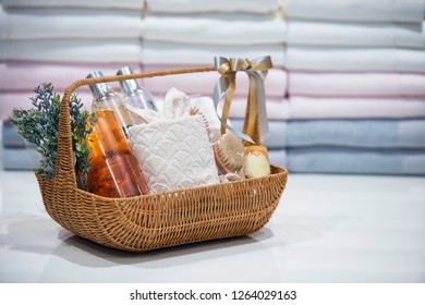 Soft Focus And Background Blurred Gift Baskets, Gift Set .Holiday And Christmas And New Year Present Concept