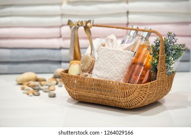 Soft Focus And Background Blurred Gift Baskets, Gift Set .Holiday And Christmas And New Year Present Concept