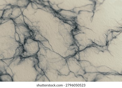 Soft focus dark blue webbed vein fibers on cream color paper