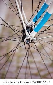 Soft Focus Detail Of Spokes Of Bicycle Wheel, Ecological Choice To Reduce Carbon Emissions