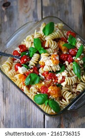 Soft Focus. Feta Tomato Pasta In A Bowl.