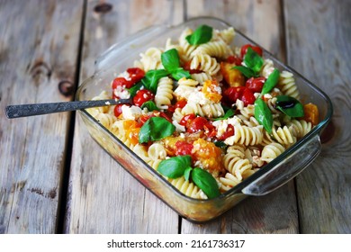 Soft Focus. Feta Tomato Pasta In A Bowl.