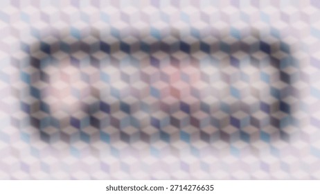 Soft focus geometric cube pattern with subtle pastel color accents and a blurred central area.