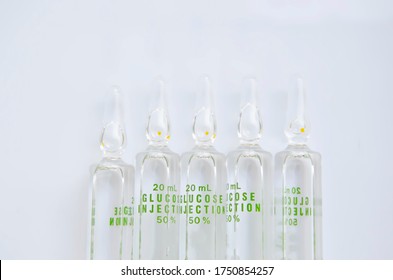 soft focus glucose injection 50 % and ampoules of 20 ml ( intravenous injection  on  white background