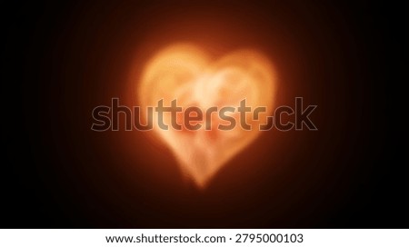A soft focus heart shape created by glowing orange and yellow light set against a solid dark black background in a minimalist style