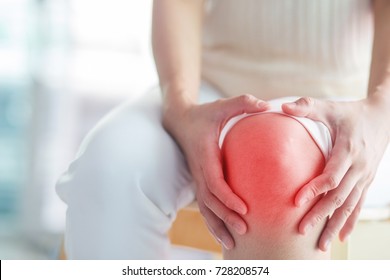 Soft focus of  knee joint  of woman get hurt and pain.
