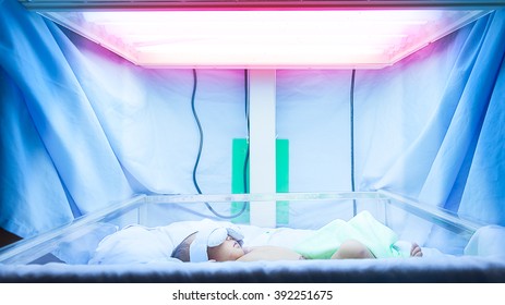 Soft Focus Newborn Is Doing On Phototherapy Because Neonatal Jaundice Disease