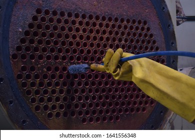 Soft Focus On Brush To Clean Condenser Tube Of Chiller - HVAC System