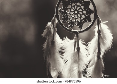Soft focus on Dream Catcher with natural background in Sepia style. Native american dream catcher. 