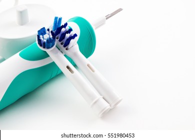 soft focus toothbrush electric, Dental care tools on white background.