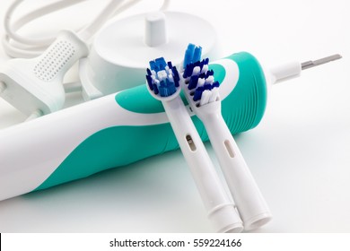 Soft Focus Toothbrush Electric, Dental Care Tools On White Background.