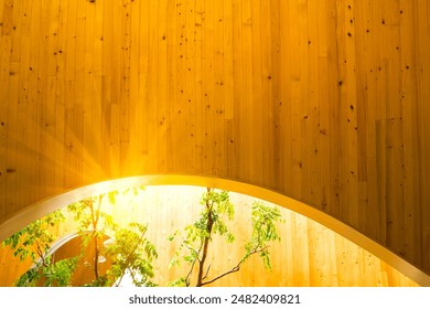 Soft focus of wooden wall and ceiling modern architecture with tree and curve skylight for nature sunlight to shine bright in the building . - Powered by Shutterstock