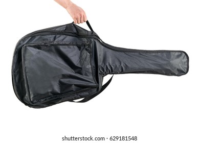 Soft Guitar Case In Hand, On White Background. Acoustic Or Electric Guitar