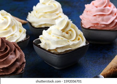 soft ice cream in flavor vanilla, chocolate and strawberry. Delicous creamy ice cream