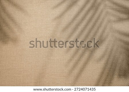 Soft leaf shadow creating a natural pattern on beige fabric texture background.