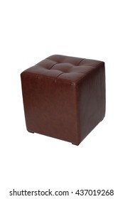 Soft Leather Ottoman.upholstered Furniture Isolated On White Background.