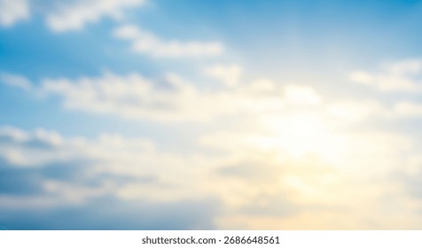 Soft Light Blurred Sky with Clouds Background for Peaceful Atmosphere